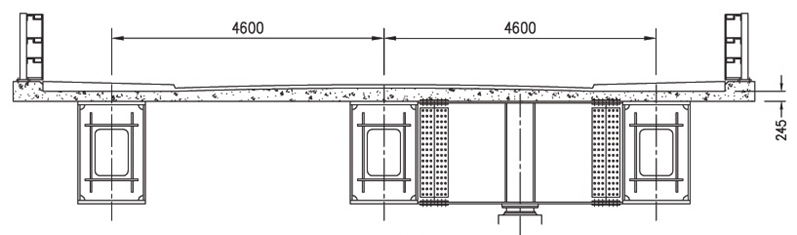 Composite box girder bridge with rectangular steel box sections