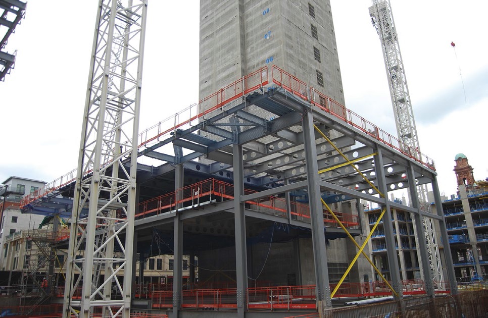 Steelwork wraps around a centrally-positioned core in Building No. 4