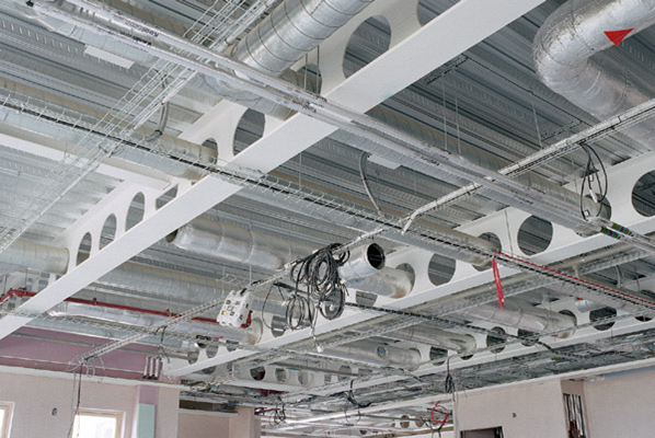 Complex services integration in cellular, long-span beams, Bishop Aukland Hospital (Image courtesy of of Kloeckner Metals UK Westok)