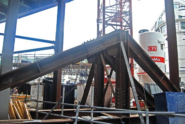 The transfer grillage will remain in situ until the steel frame is complete