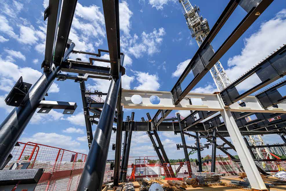 As much of the steelwork will be left exposed, a decorative paint finish has been applied