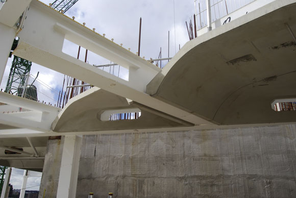 Fisher has installed bespoke coffers between the steel beams