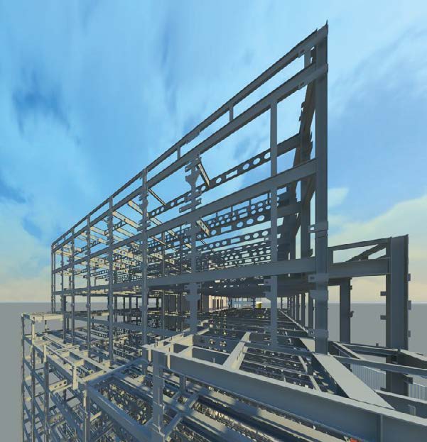 Cellular beams are used throughout the structure