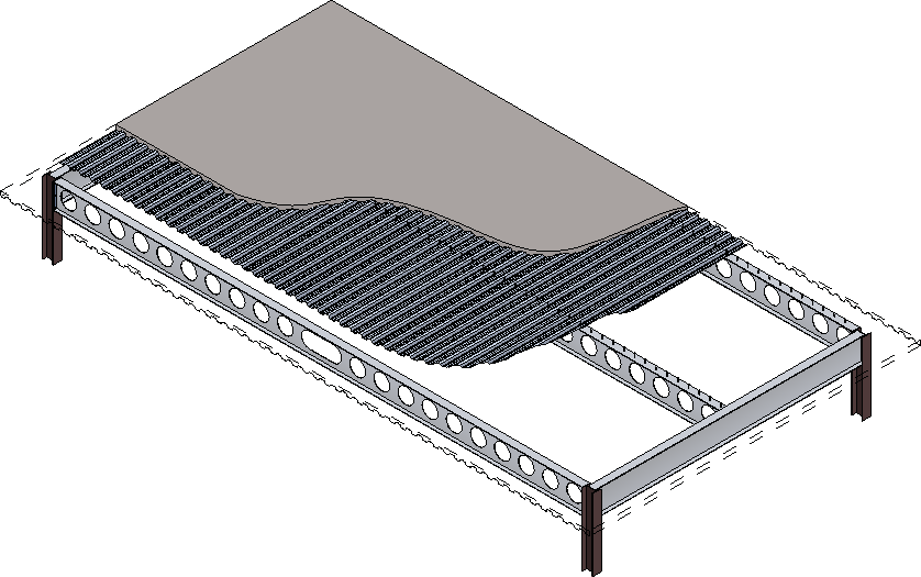 Floor grid using long-span cellular beams with a central elongated opening