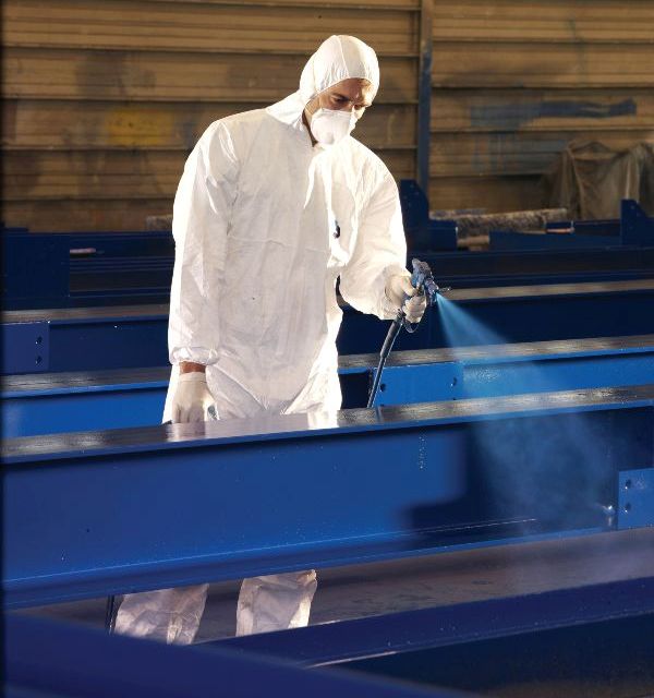 Coating application in the fabrication factory (Image courtesy of Hempel UK Ltd.)