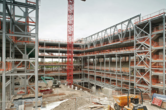 A ‘king’ truss has been erected in the south site to help form the roof over the swimming pool