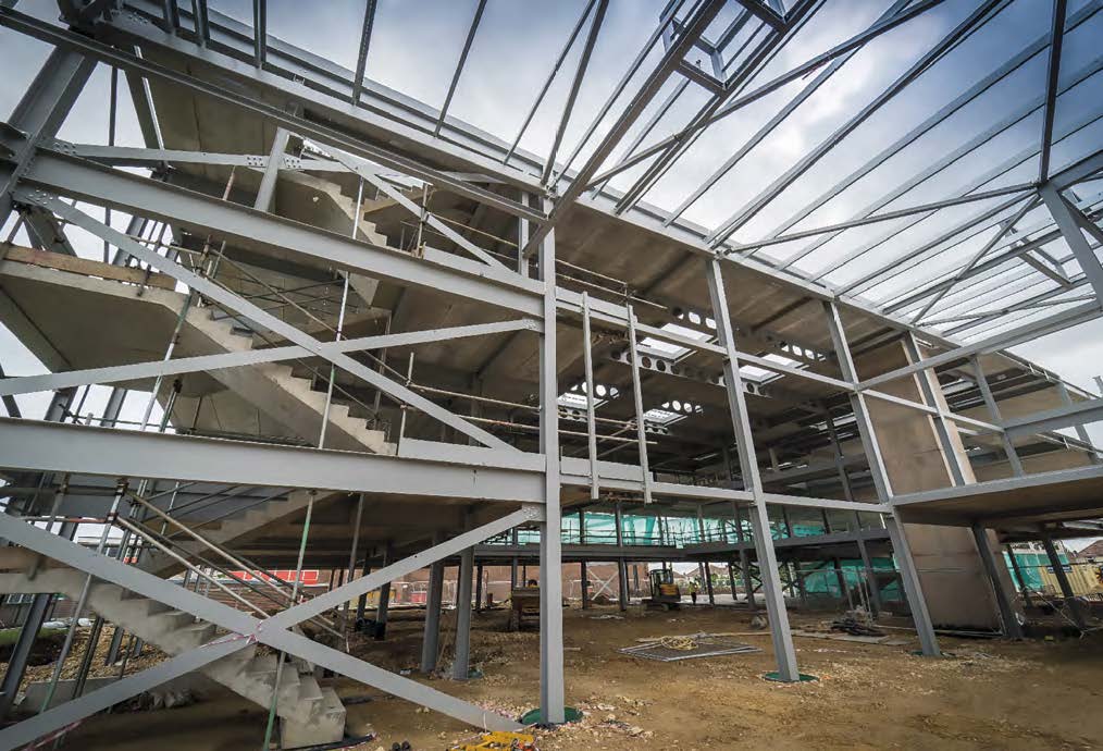 Stability for the frame is derived from cross bracing