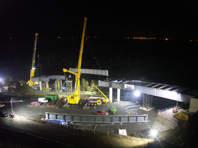 Erection of curved girders, Bargoed Regeneration Scheme&lt;Br&gt;&#39;&#39;(Photo by Cloud 9, courtesy of Hochtief (UK) Construction Ltd.)&#39;&#39;