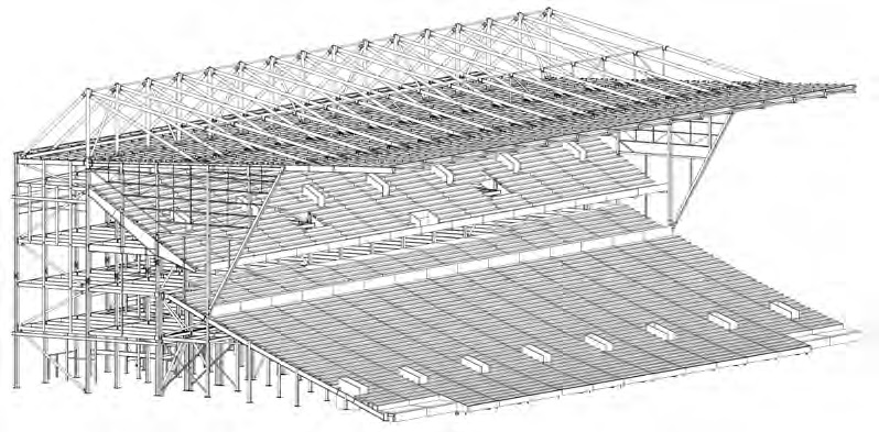 Steel model of the Ninian Stand and its new upper tier and roof