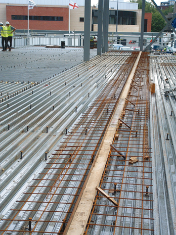 Composite floor under construction in Birmingham Acute and Adult Psychiatric Hospitals