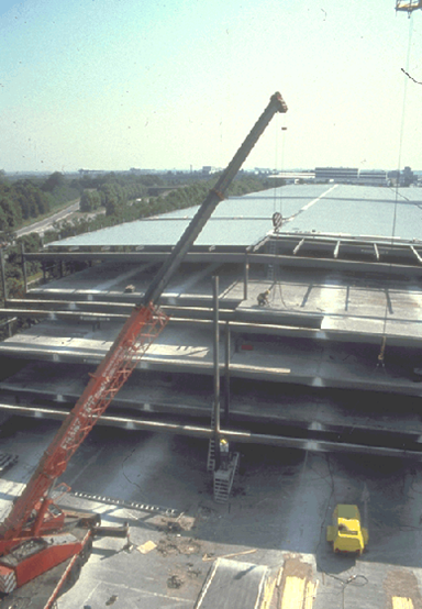 Dismantled and relocated steel car park, Munich