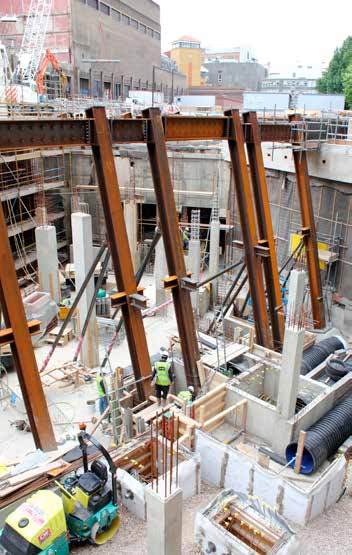 Raking columns are installed