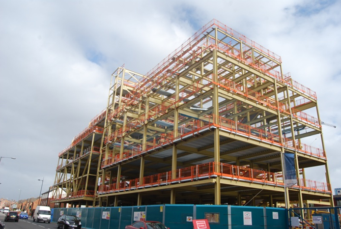 Braced steel frame of John Moores University in Liverpool