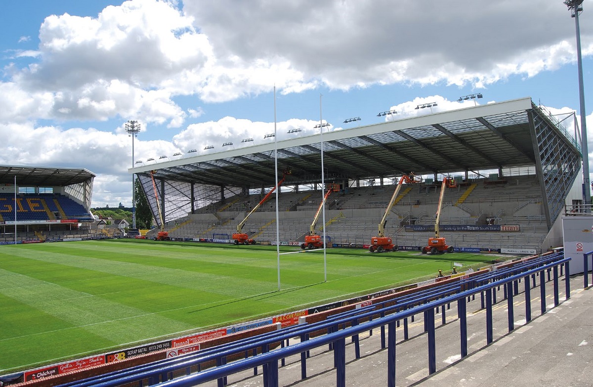 The rugby stadium’s new south stand nears completion