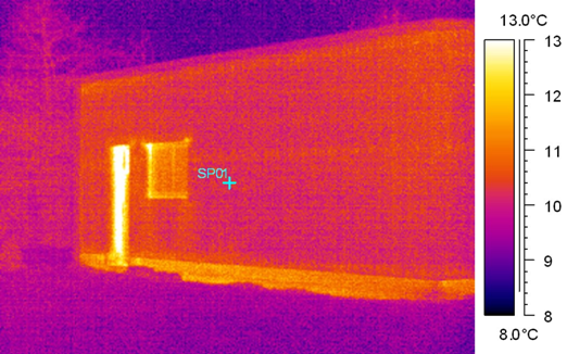 Thermal image of a small industrial building