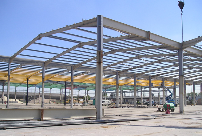 A steel frame being reused and extended at a distribution warehouse in Leeds
