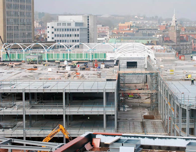 Steelwork erection has been phased around numerous groundworks
