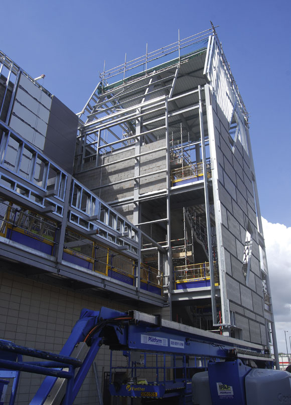 The main anchor structure has three feature steel-framed stair modules