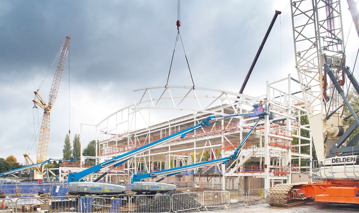 Each roof truss was installed using a tandem lift