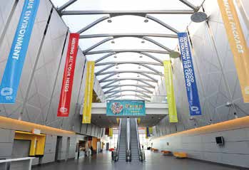 The venue features wide light filled concourses