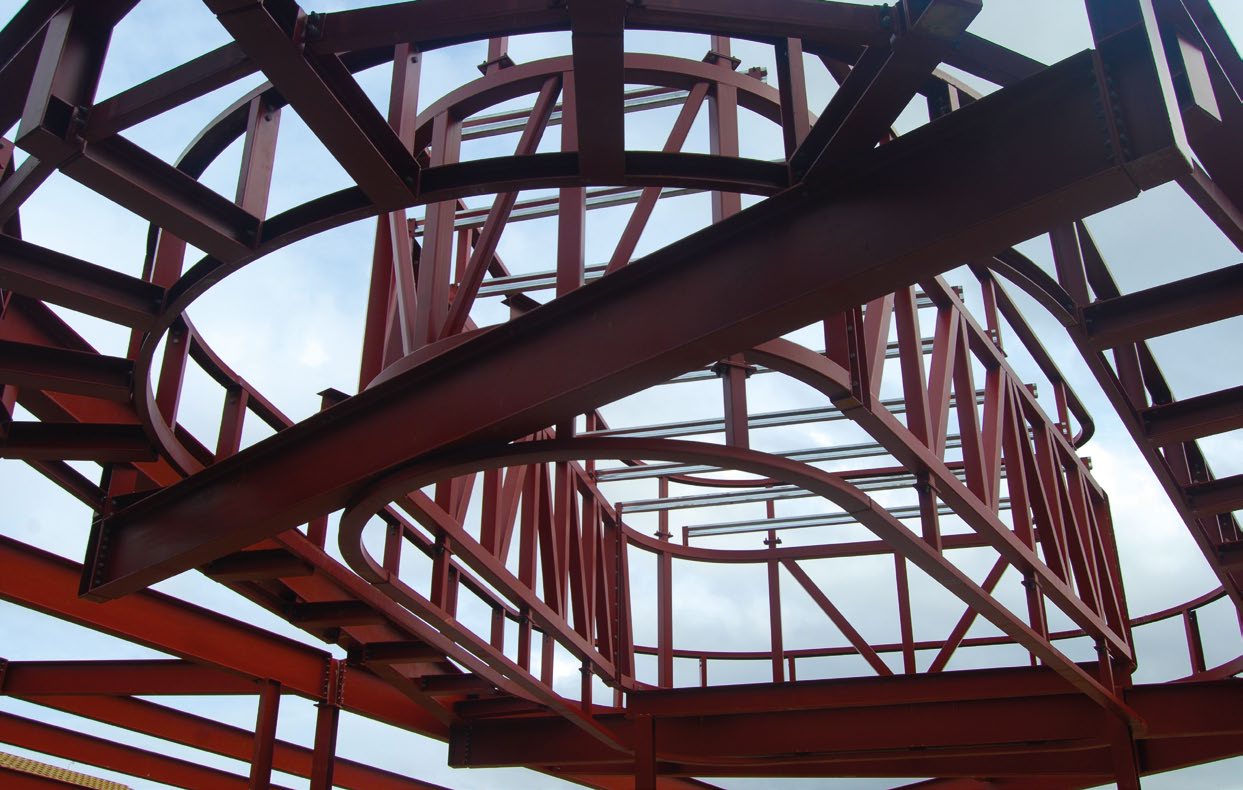 One pod is suspended via cantilevering beams