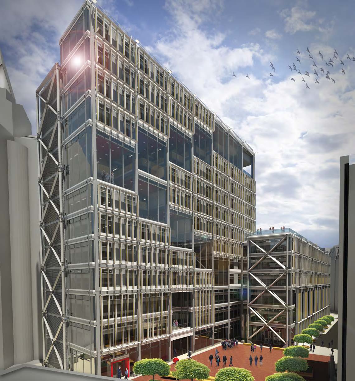 External cross-bracing bookend both parts of the project