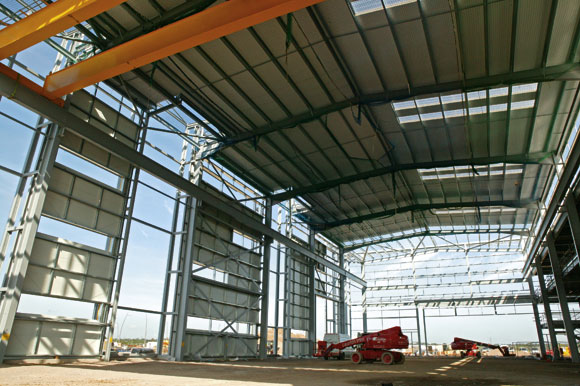 Each hall’s frame is based around a large 12m bay grid pattern