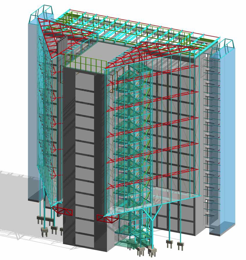 Diagram showing the steelwork additions to the East Wing