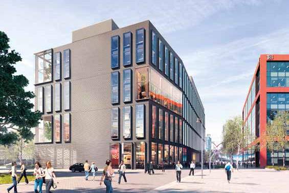 Sun winter gardens overlook the tree-lined pedestrian thoroughfare