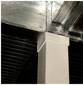 Board protection showing a heavy, aesthetic product on the column and a lightweight, non-aesthetic system on the beam (Image courtesy of Promat Ltd.)