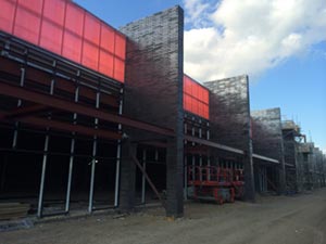 Feature fins separate the retail outlets