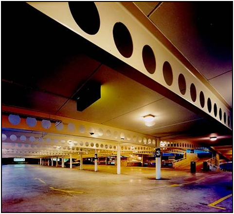 Unprotected steel in a typical open car park