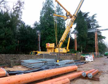 The erection process had to avoid damaging trees