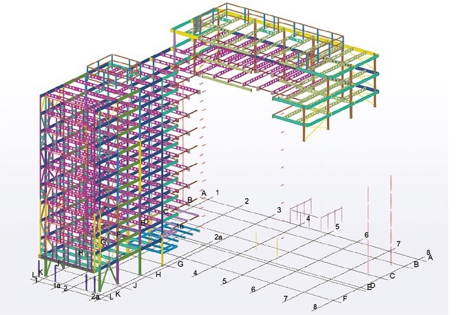 Model highlighting the two steel-framed areas of the Paper Exchange