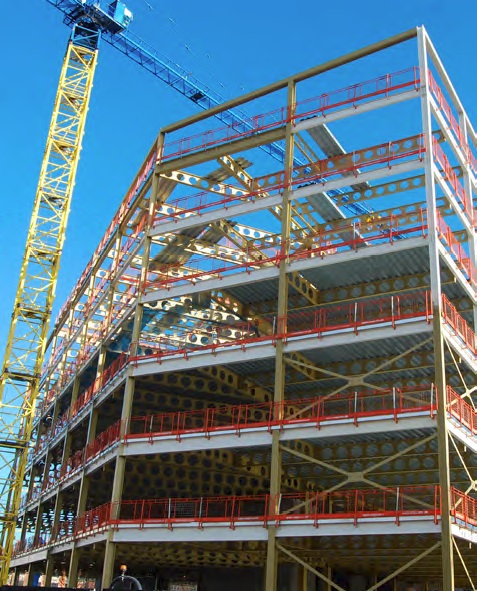 The building offers six floors of modern office space