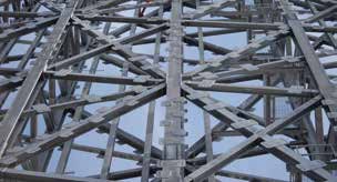 Interconnecting steel ladder frames form the flue stack