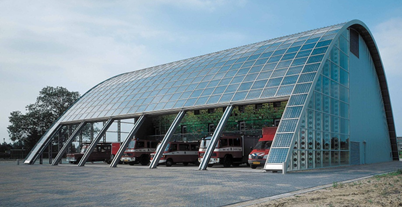 Fire station using a series of steel arches