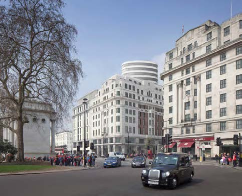 How the completed project (centre) will complement London's famous Marble Arch (left)