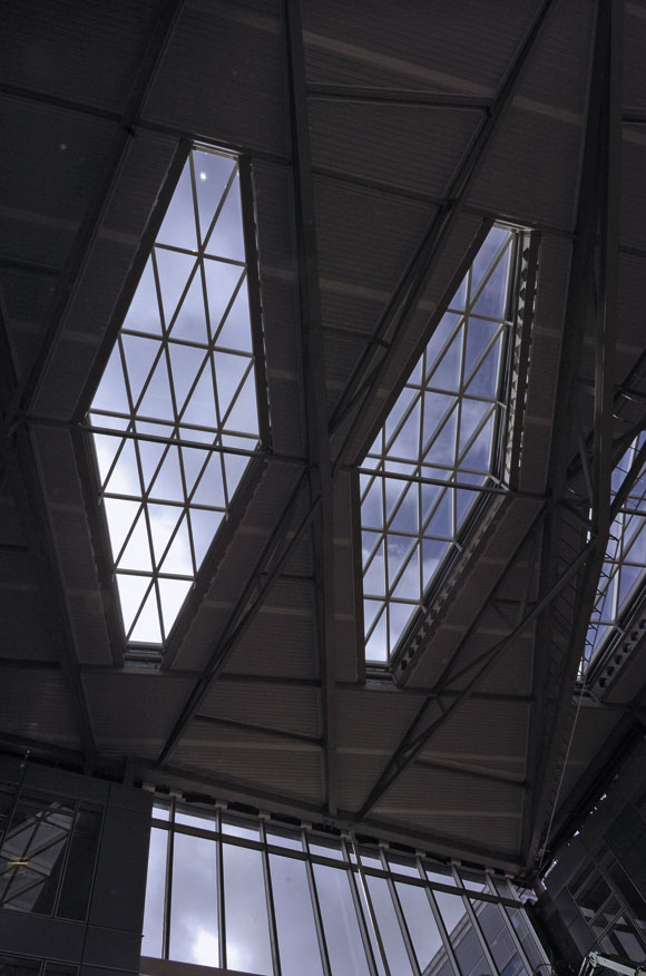 The atrium roof features rooflights to let natural light in