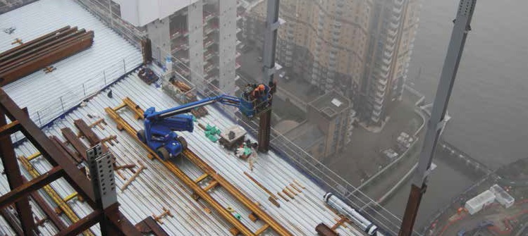 Steel erection progresses on the structure’s upper floors
