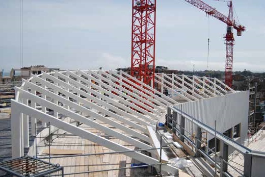 The atrium roof steelwork