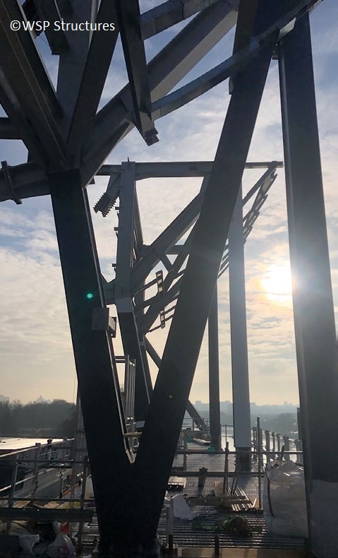 Feature columns adorn the river side of the new structure