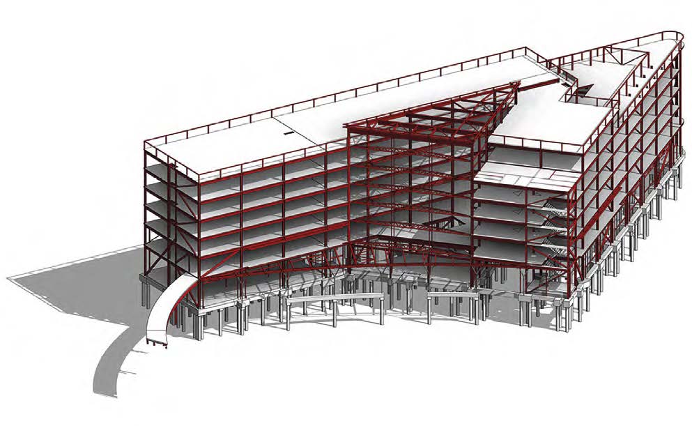 Model showing the steel-framed hotel structure and the footbridge, which will connect to the adjacent stand