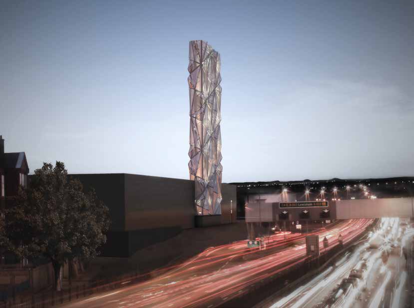 The flue stack overlooks the southern entrance of the Blackwall Tunnel