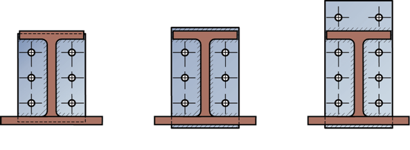 Typical full depth and extended end plate connections to asymmetric steel beams