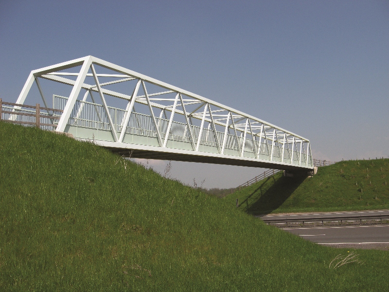 A lightweight footbridge over the A38 North of the A5 near Lichfield