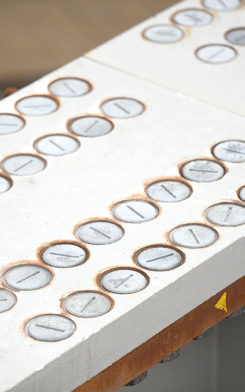 Recessed bolts have been used for their aesthetic value within the exposed steel frame