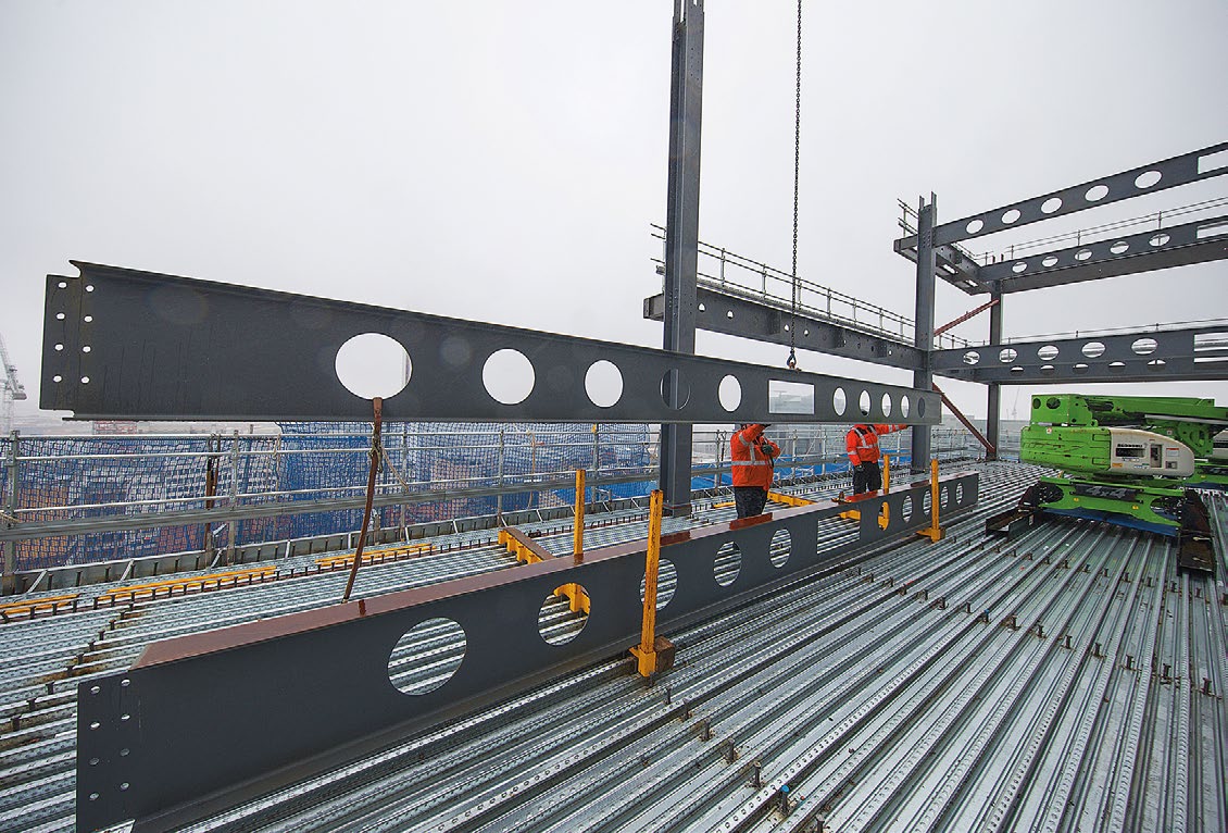Cellular beams that accommodate the building's services have been used throughout