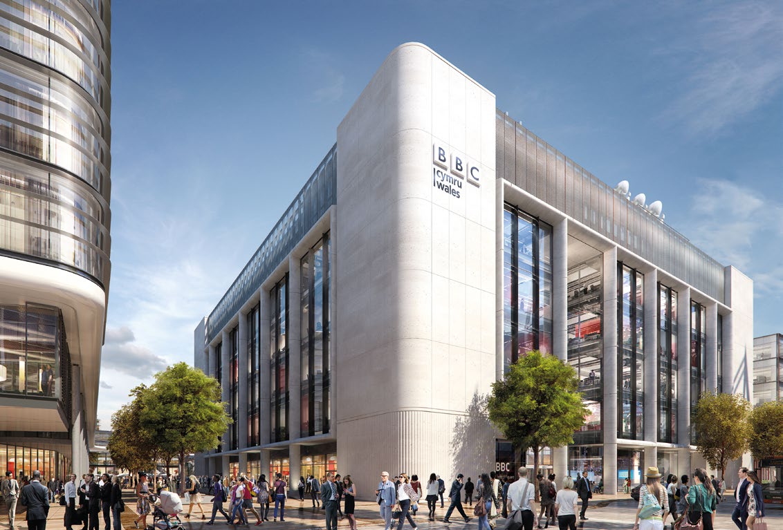 Visualisation of the completed BBC Wales building