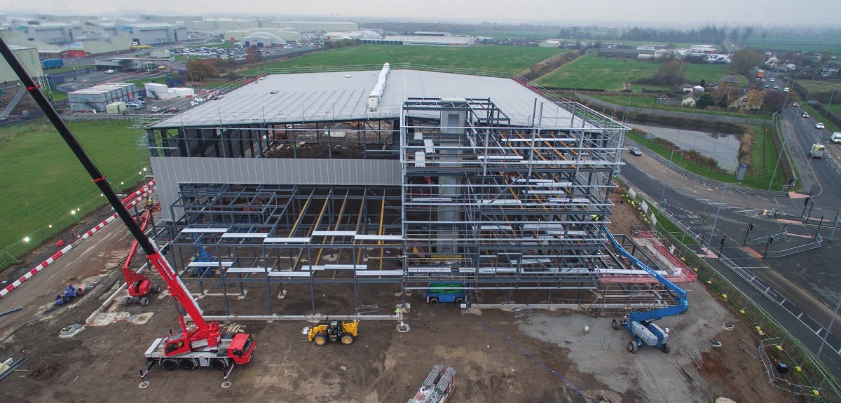 Steel erection progresses on the office blocks